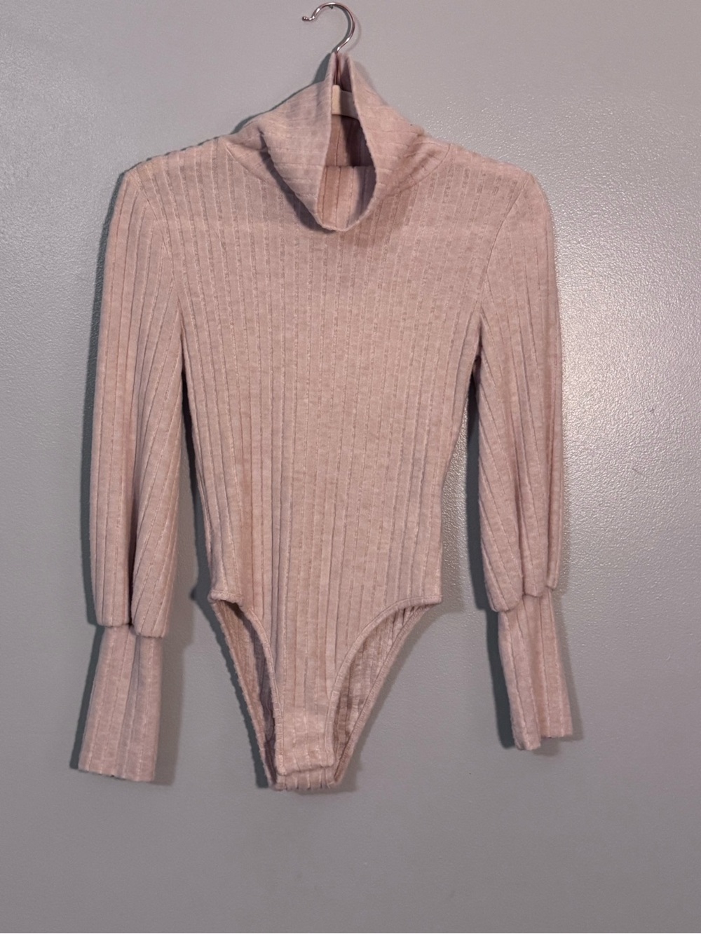 Ribbed Turtleneck Bodysuit in Light Beige - Kids One Piece